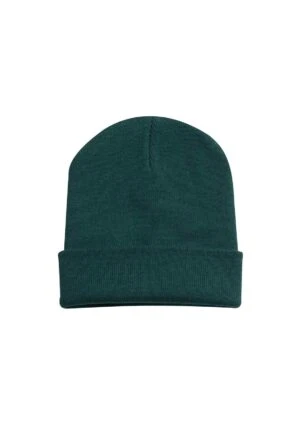 UC410 bottle green knit beanie hat with folded cuff