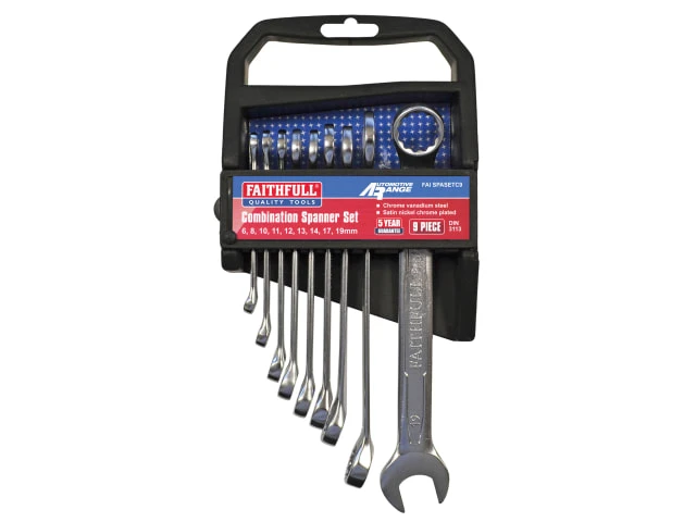 Faithfull Combination Spanner Set Faithfull 9-piece combination spanner set in storage rack