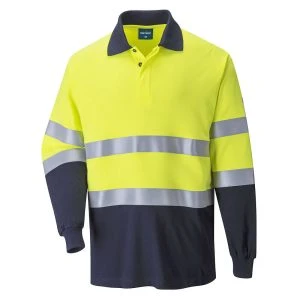 Modaflame Knit Hi-Vis Contrast FR Long Sleeve Polo Shirt Yellow/Navy