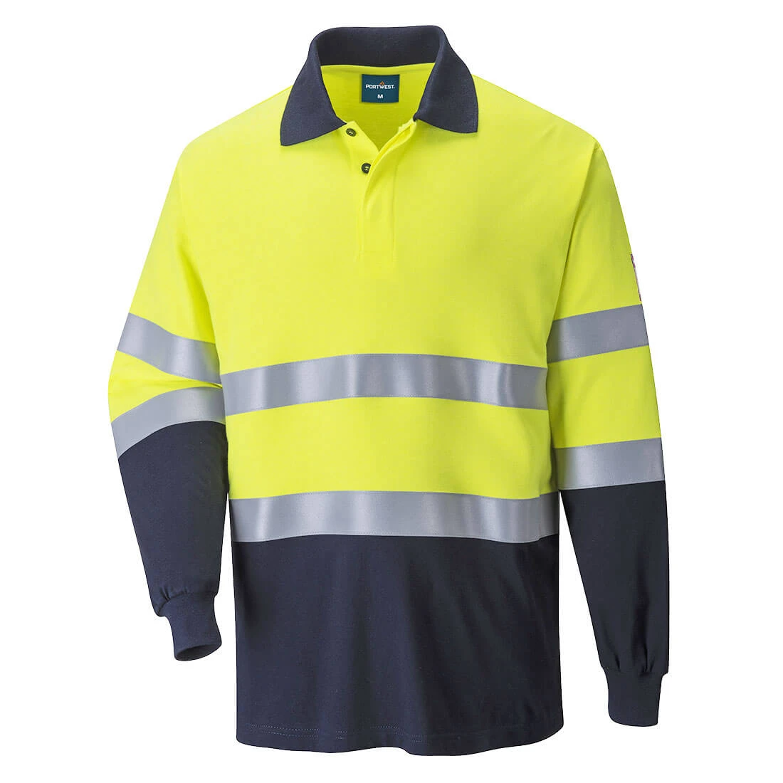 Modaflame Knit Hi-Vis Contrast FR Long Sleeve Polo Shirt Yellow/Navy