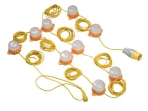 Yellow festoon string work lights with 10 bulbs and cable