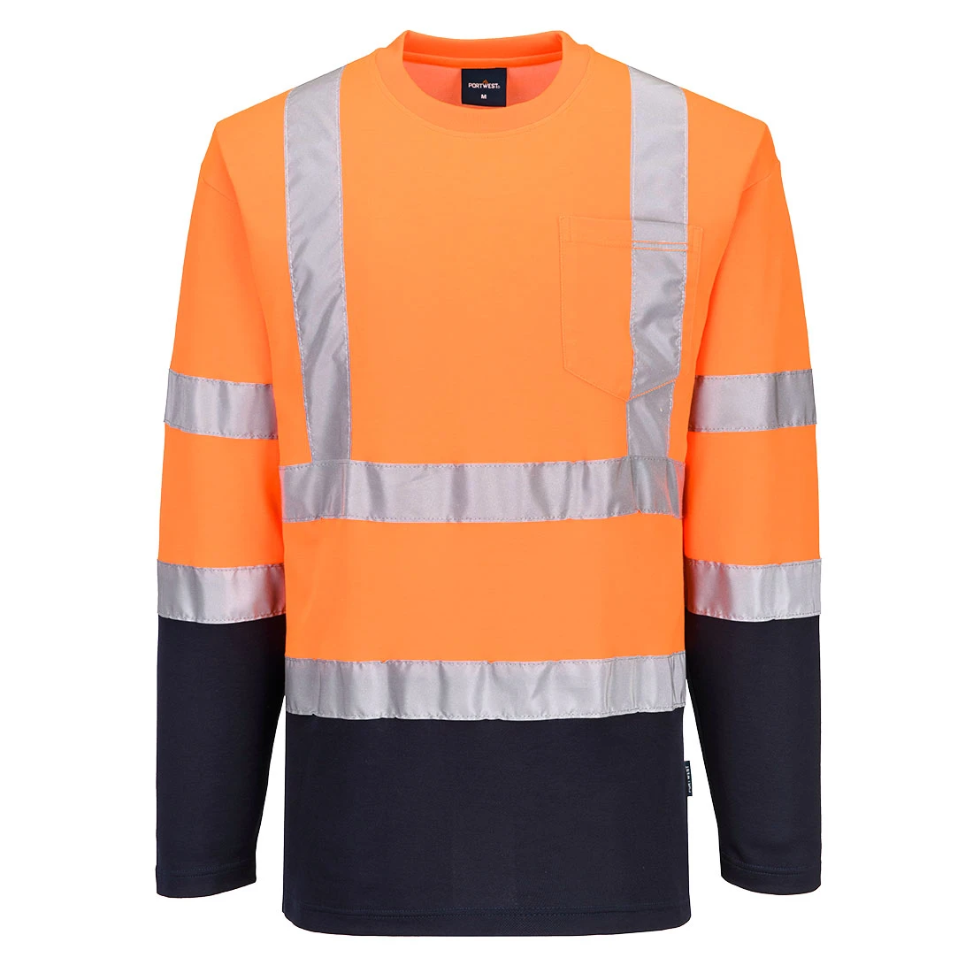Hi-Vis Cotton Comfort Contrast T-Shirt L/S Orange/Navy