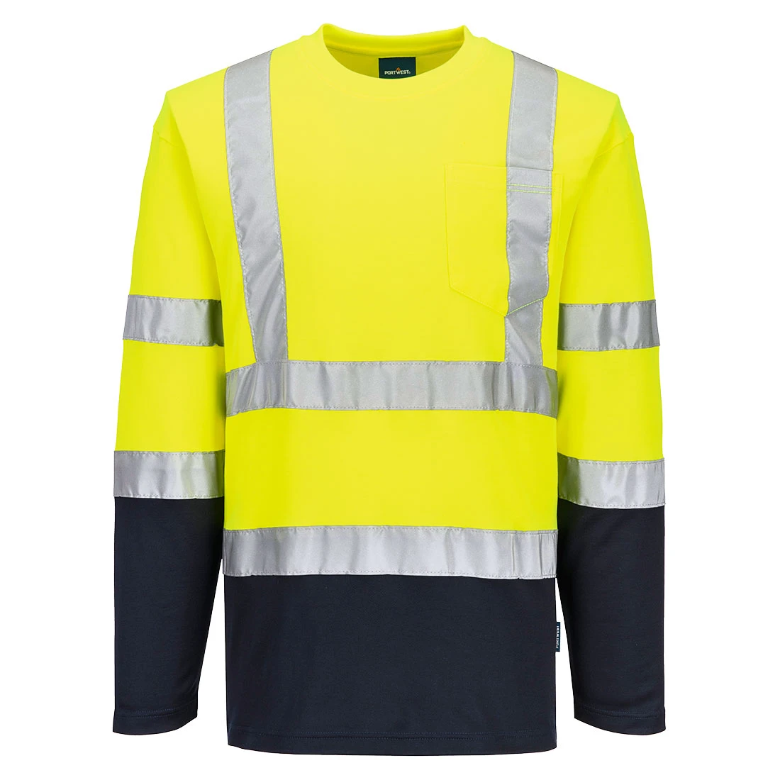 Hi-Vis Cotton Comfort Contrast T-Shirt L/S Yellow/Navy