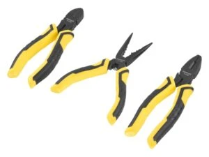Stanley 3-piece plier set with yellow and black grip handles