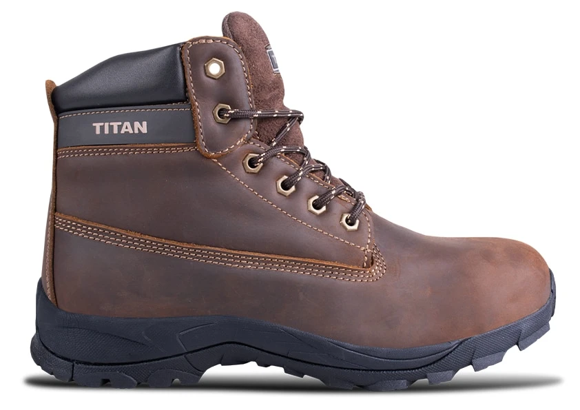 Titan Jaguar brown leather safety boot side profile view