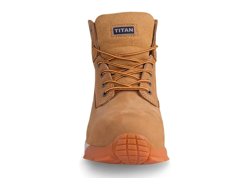Titan Jaguar Honey Safety Boot front view with orange sole