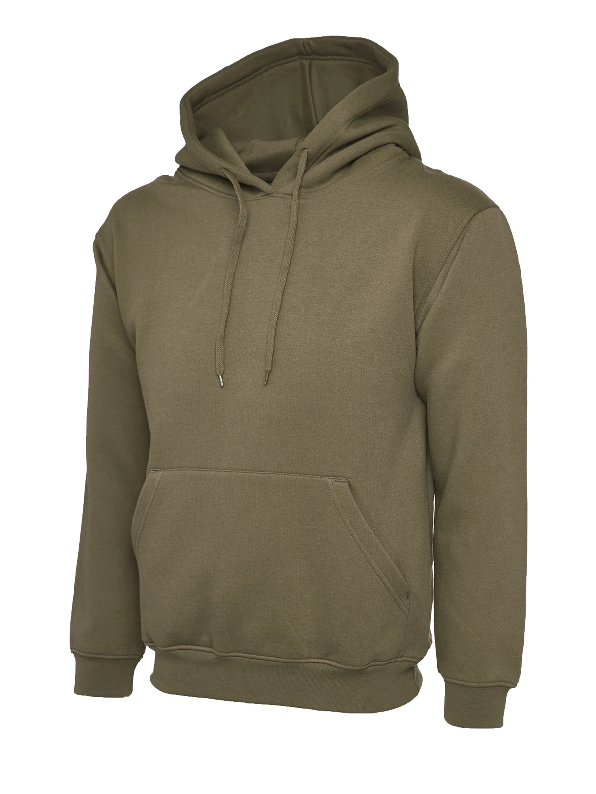 Uneek UC502 classic pullover hoodie in military green with kangaroo pocket