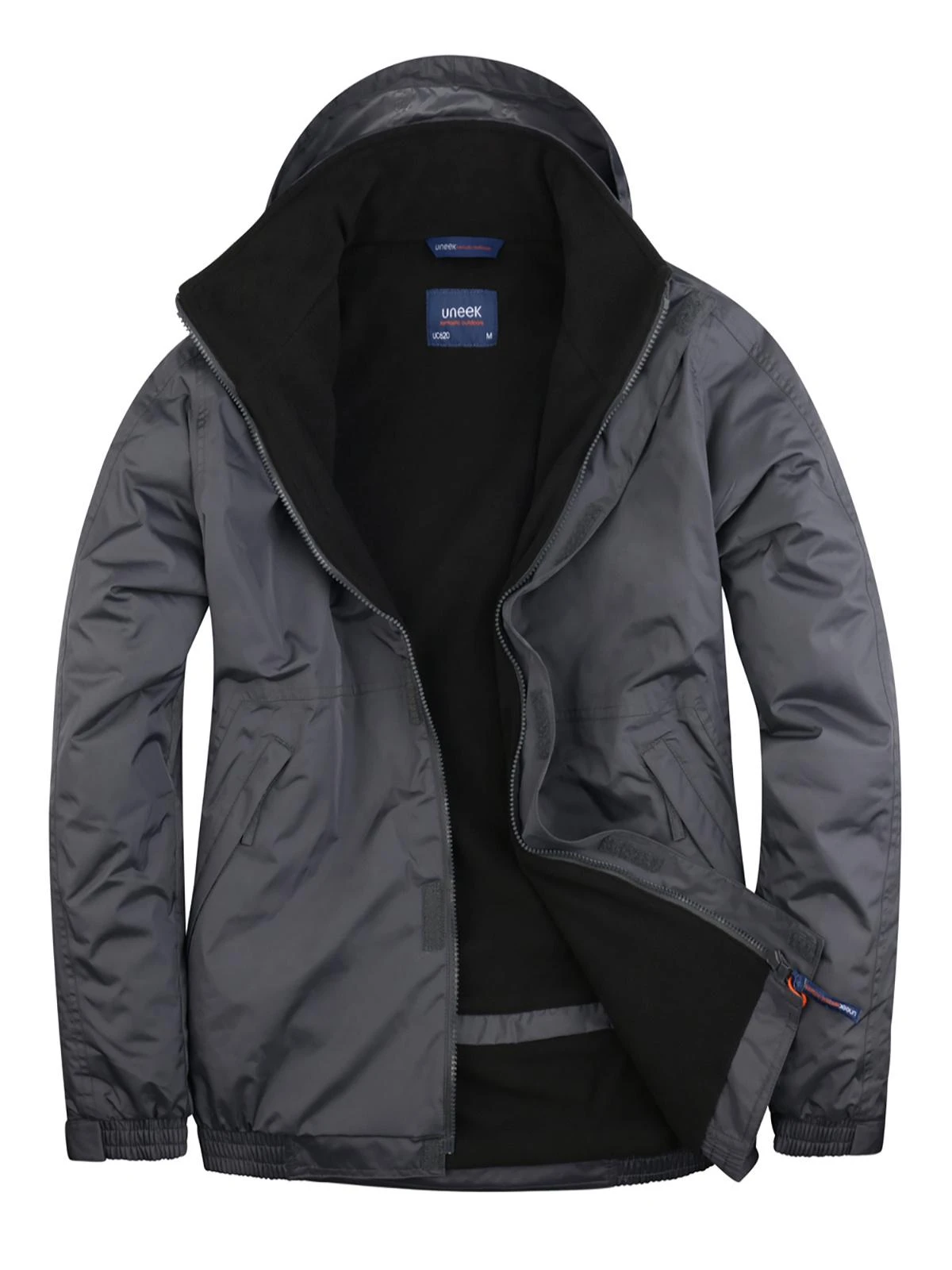 Uneek UC620 dark grey waterproof jacket with black fleece lining