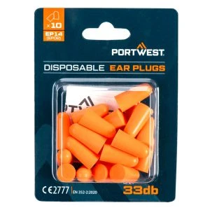PU Foam Ear Plugs Blister Pack (10 Pairs) Orange