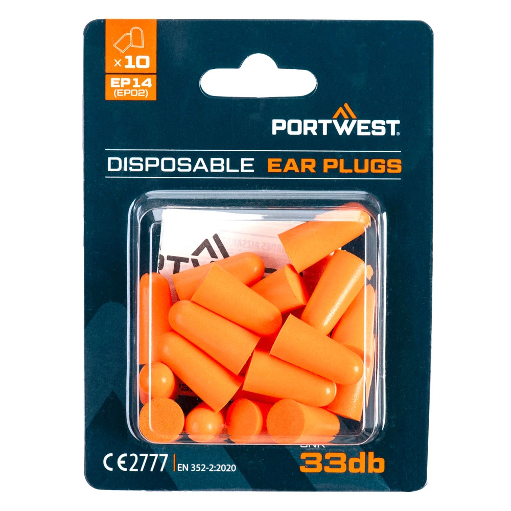 PU Foam Ear Plugs Blister Pack (10 Pairs) Orange