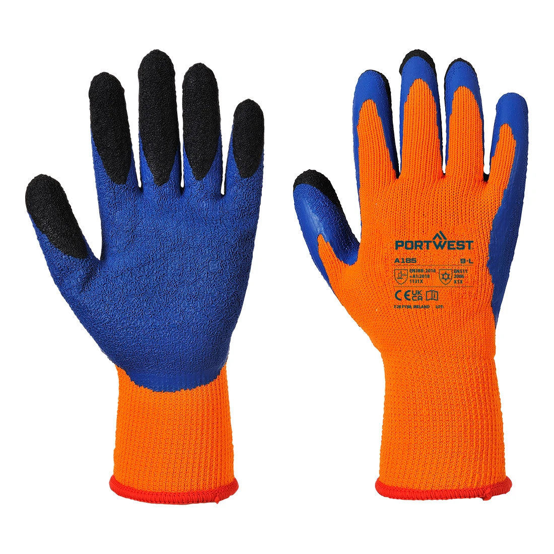 Cold 7 Latex Crinkle Finger Dipped Glove Orange/Blue Cold 7 Latex Crinkle Finger Dipped Glove Orange/Blue