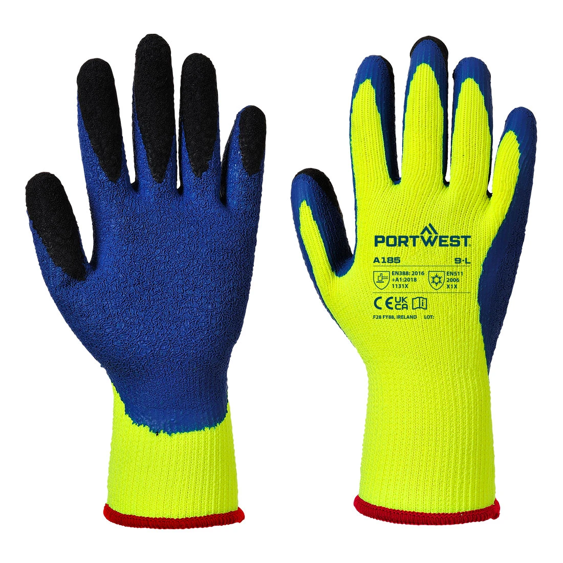 Cold 7 Latex Crinkle Finger Dipped Glove Yellow/Blue