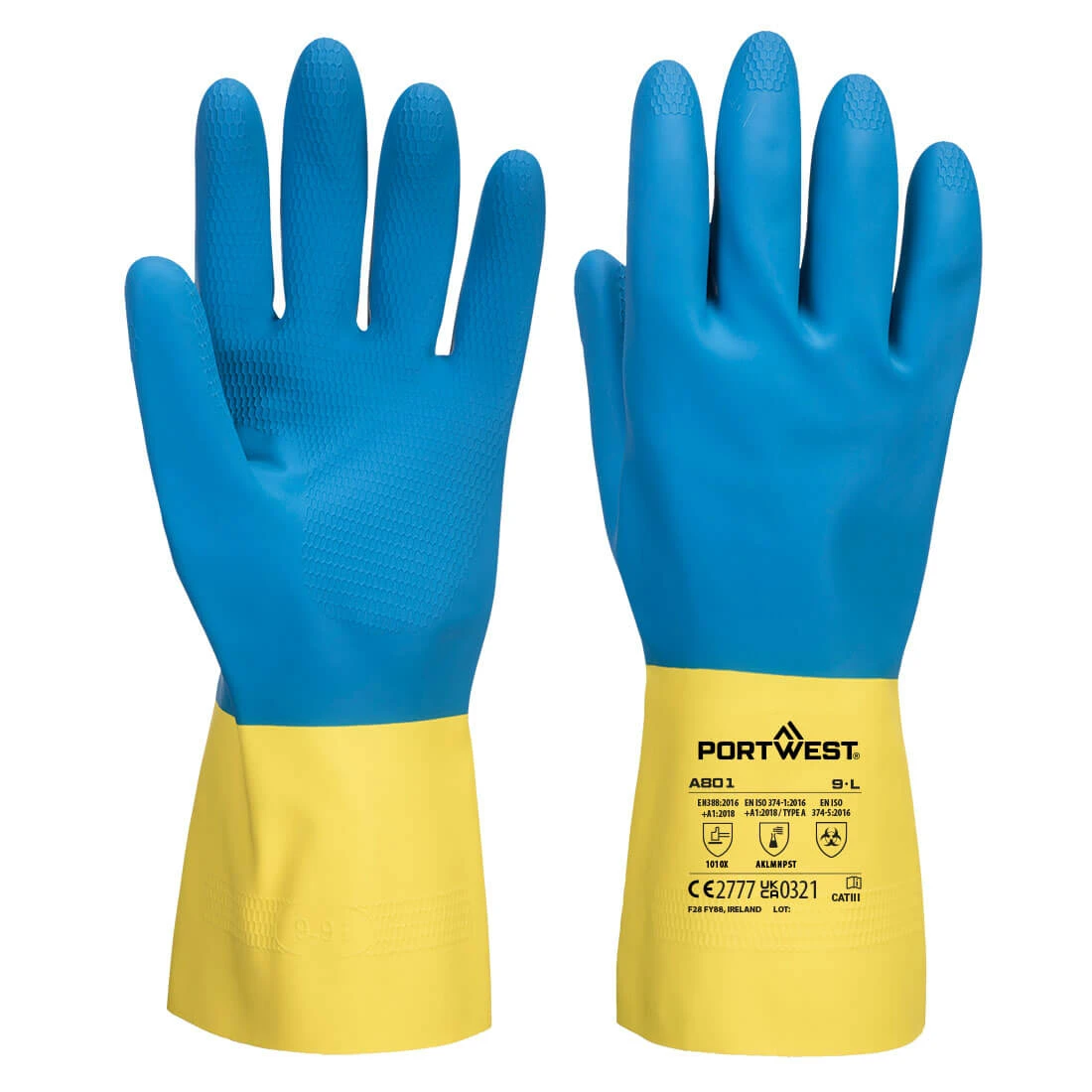 Chem 300 Latex Double Dipped Gauntlet Yellow/Blue