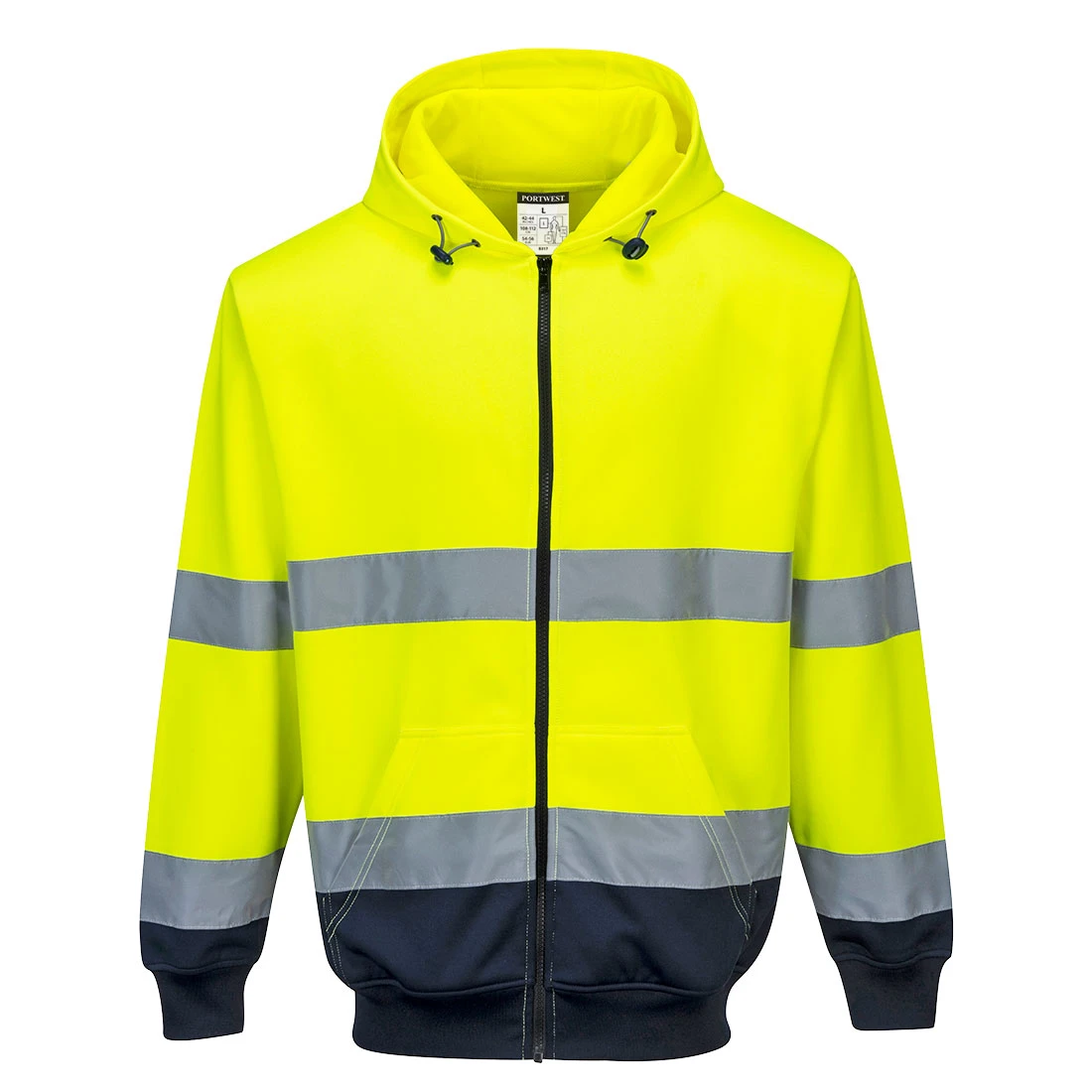Hi-Vis Contrast Zipped Hoodie Yellow/Navy