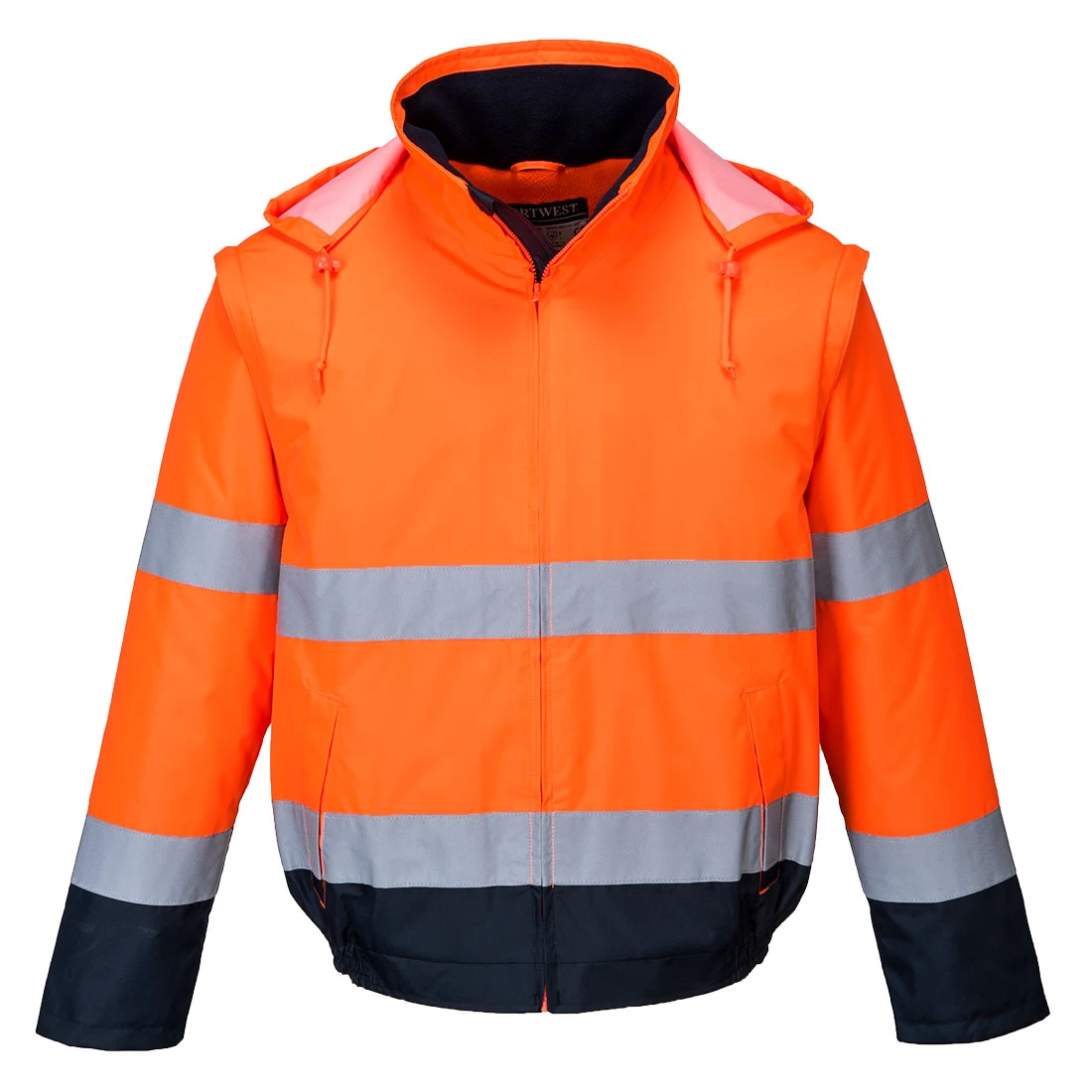 Hi-Vis 2-in-1 Contrast Essential Lite Bomber Jacket Orange/Navy Hi-Vis 2-in-1 Contrast Essential Lite Bomber Jacket Orange/Navy