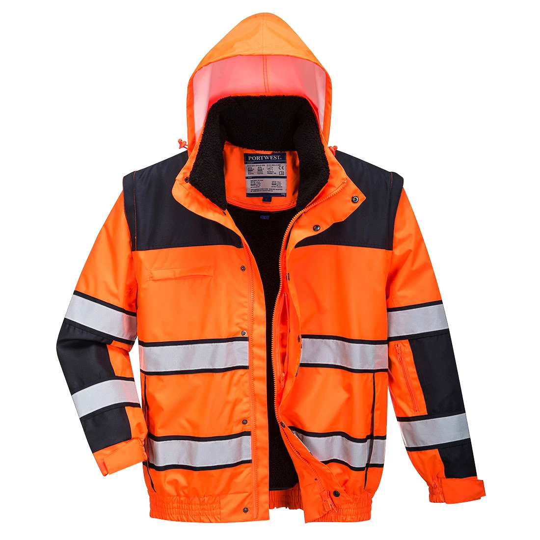 Hi-Vis 3-in-1 Contrast Winter Bomber Jacket Orange/Black Hi-Vis 3-in-1 Contrast Winter Bomber Jacket Orange/Black