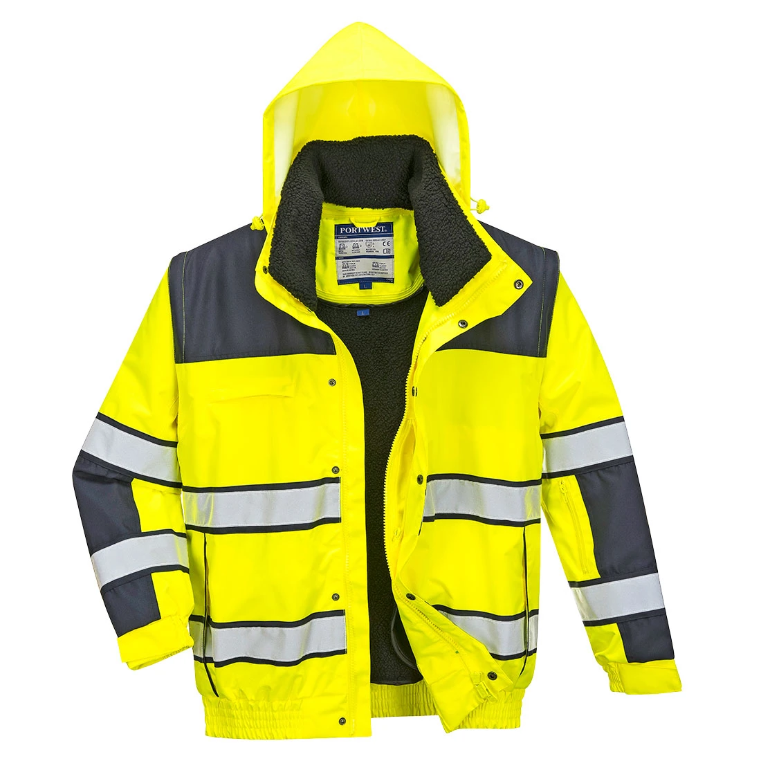 Hi-Vis 3-in-1 Contrast Winter Bomber Jacket Yellow/Navy