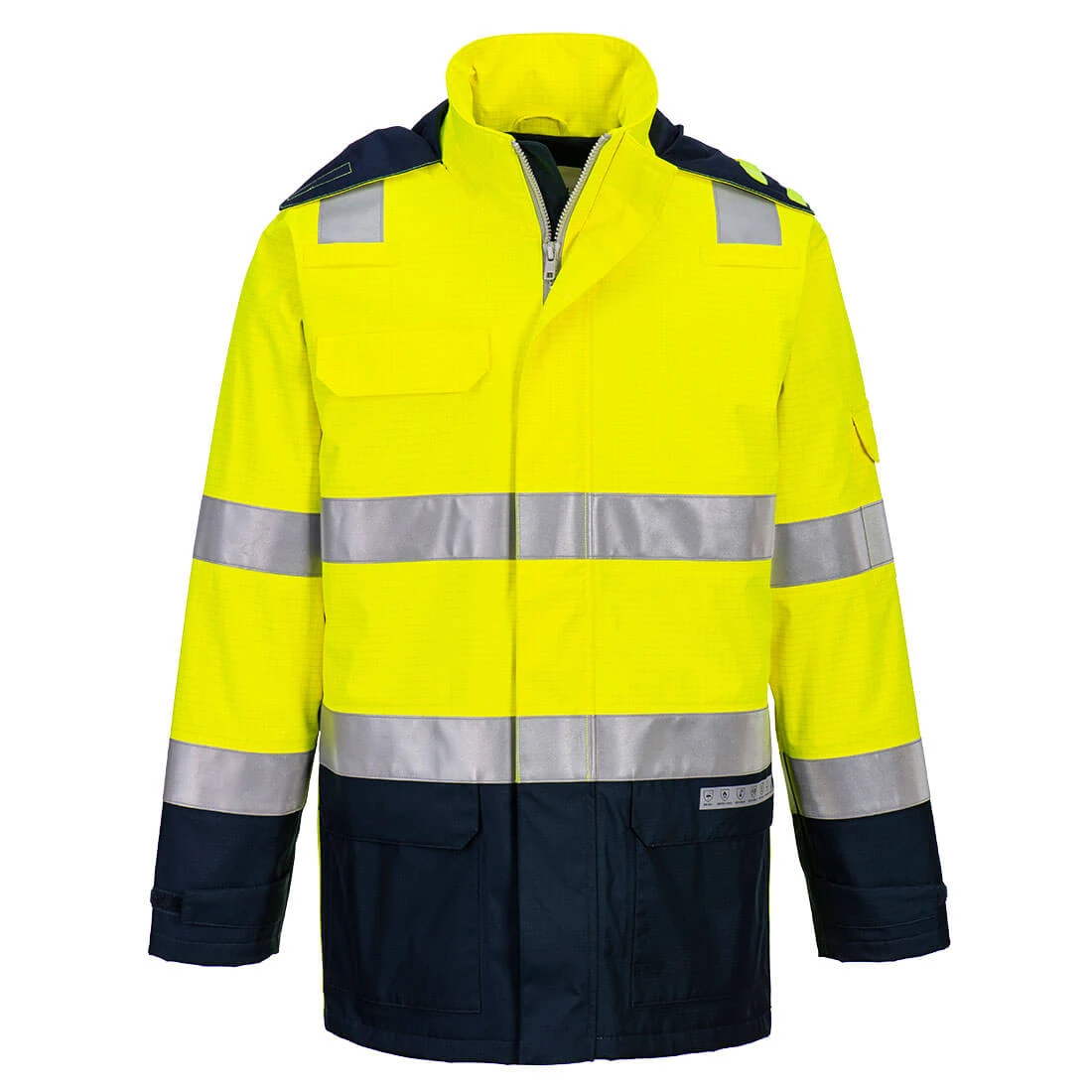 Bizflame Rain+ Hi-Vis Multi-Norm Contrast FR Jacket Yellow/Navy