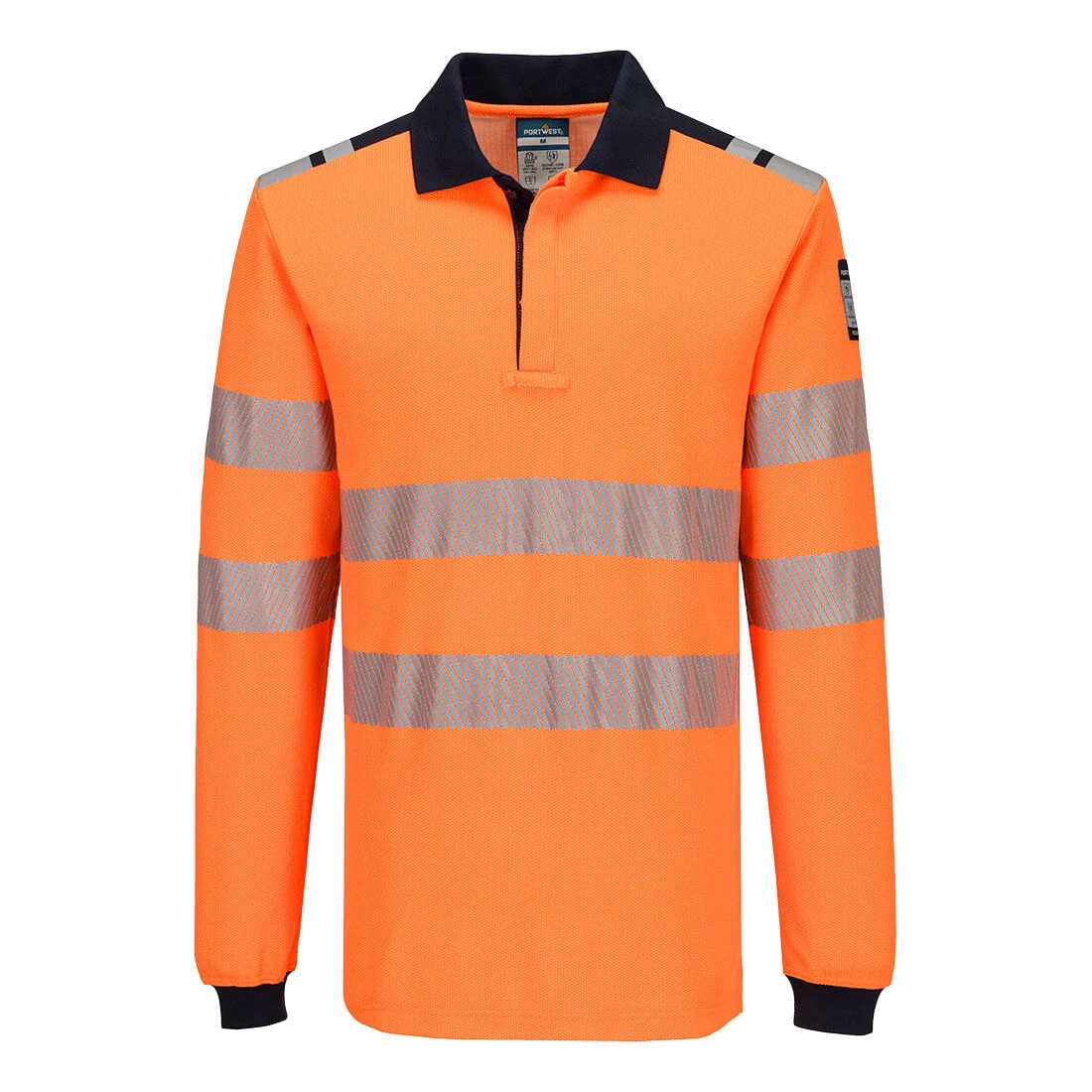 PW3 Modaflame Knit HVO FR Long Sleeve Polo Shirt Orange/Navy