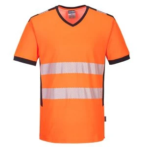 PW3 Hi-Vis V-Neck Mesh Insert T-Shirt S/S Orange/Black