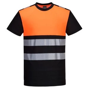 PW3 Hi-Vis Cotton Comfort Class 1 T-Shirt S/S Black/Orange