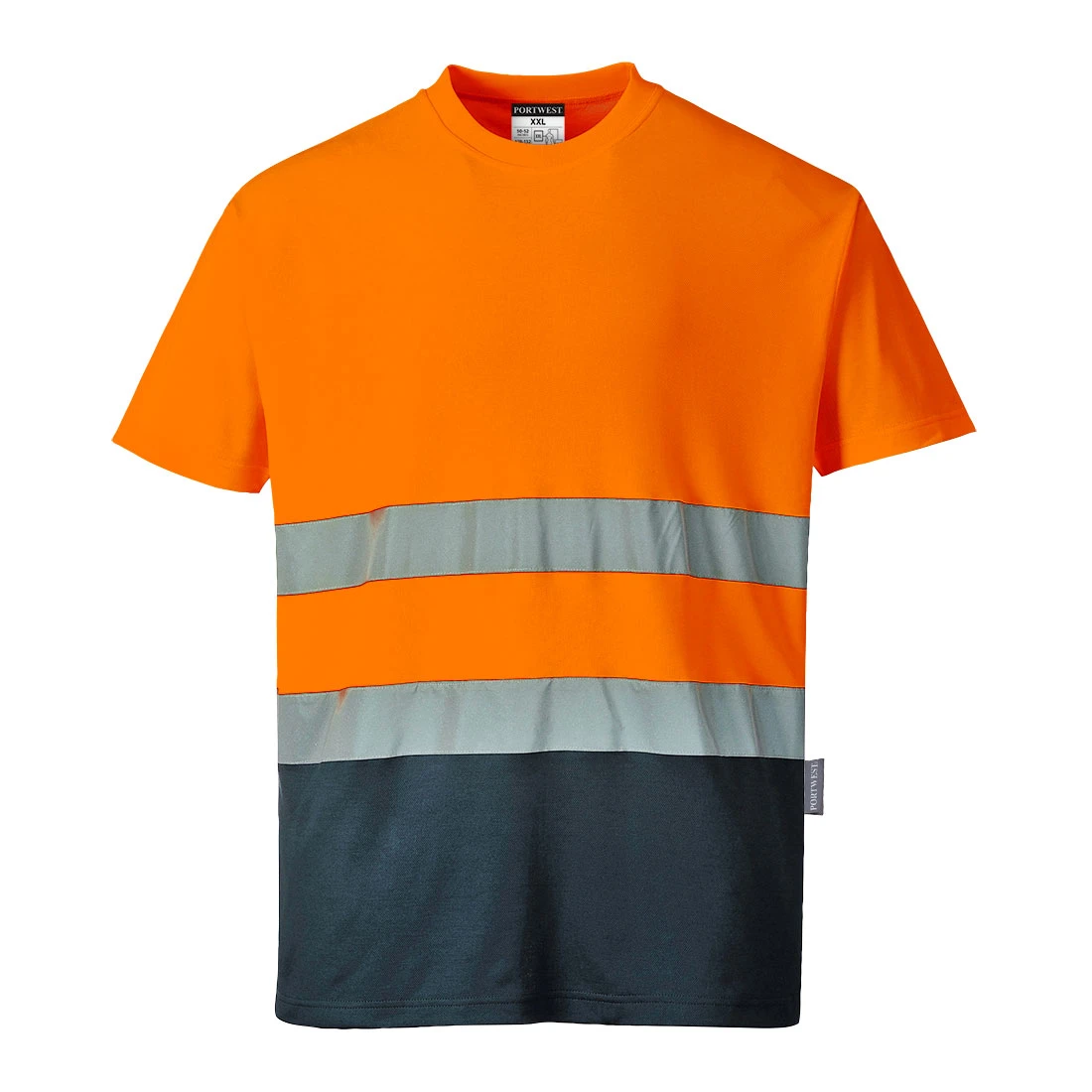 Hi-Vis Cotton Comfort Contrast T-Shirt S/S Orange/Navy