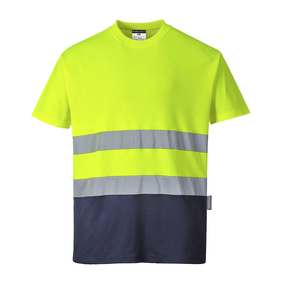 Hi-Vis Cotton Comfort Contrast T-Shirt S/S Yellow/Navy