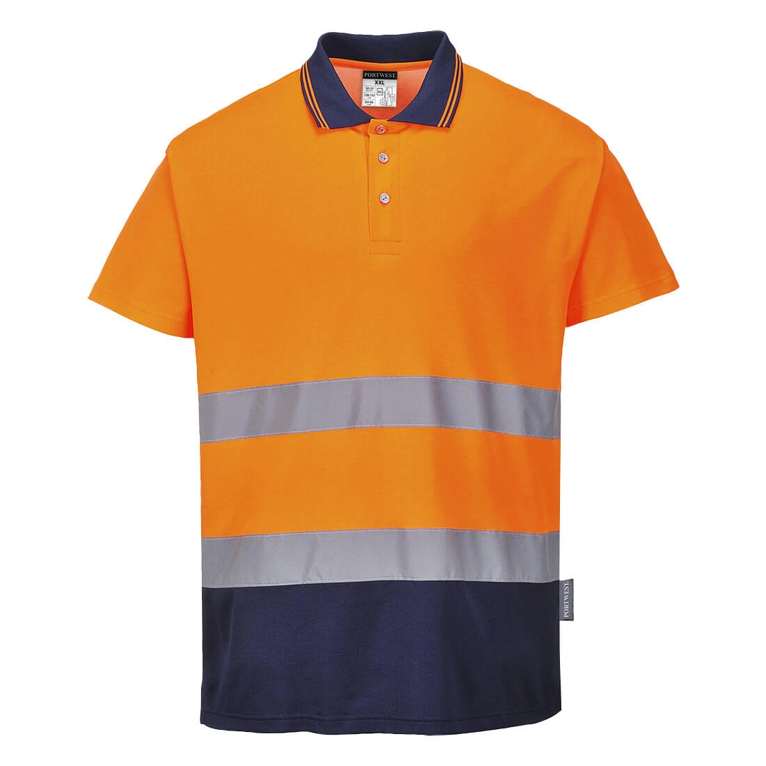Hi-Vis Cotton Comfort Contrast Polo Shirt S/S Orange/Navy