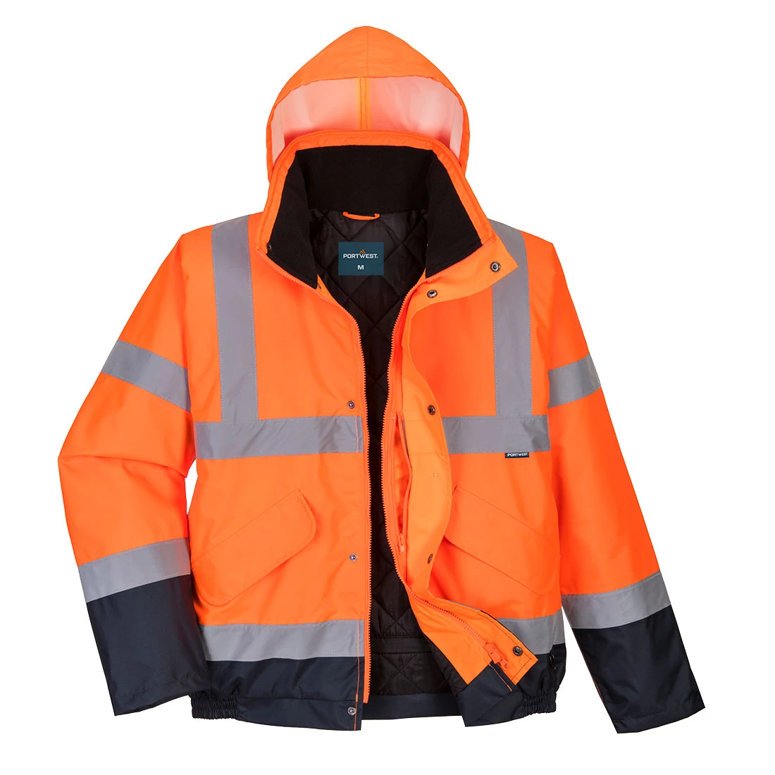 Hi-Vis Contrast Winter Bomber Jacket Orange/Navy