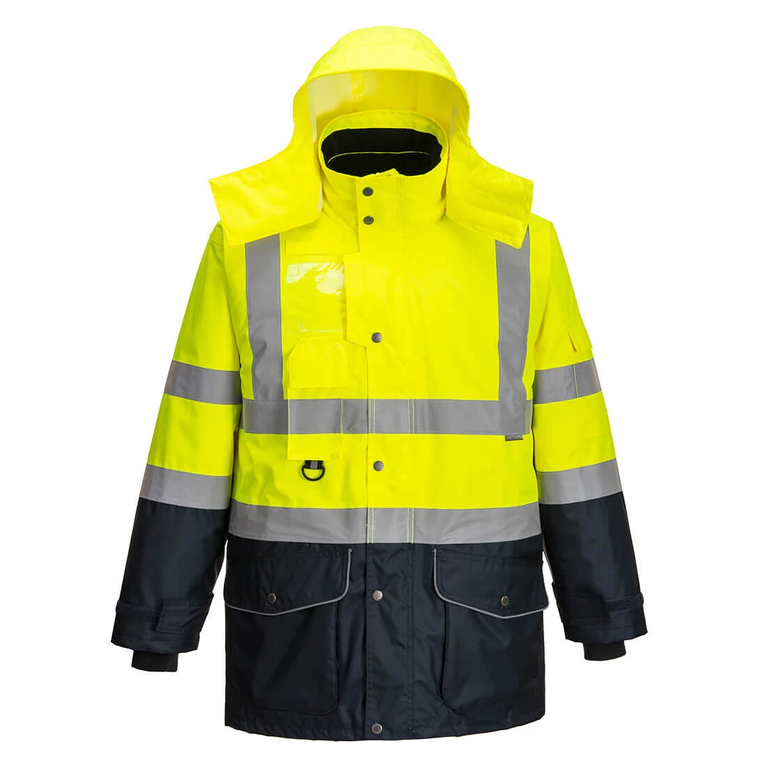 Hi-Vis Breathable 7-in-1 Contrast Traffic Jacket Yellow/Navy
