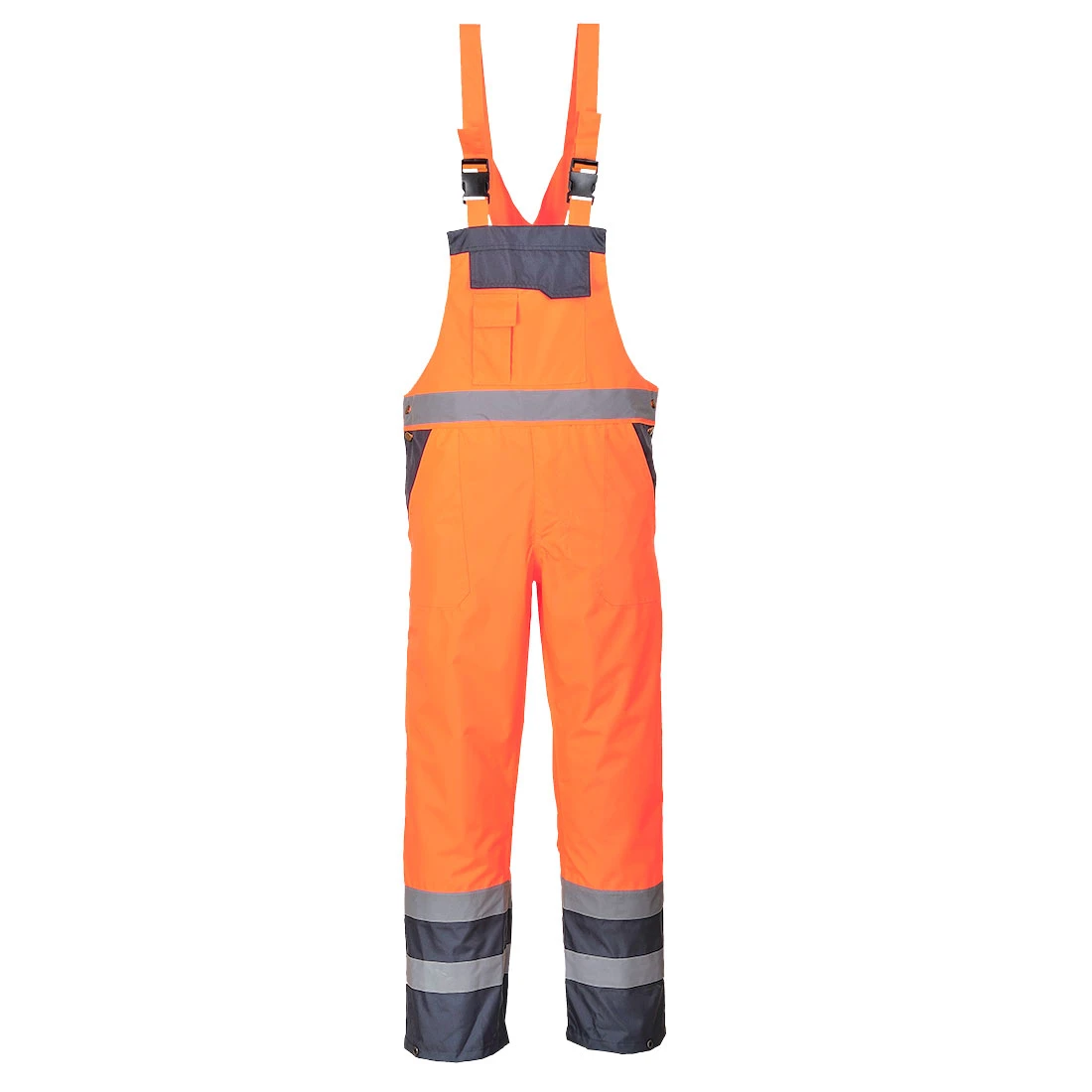 Hi-Vis Breathable Contrast Rain Bib and Brace Orange/Navy