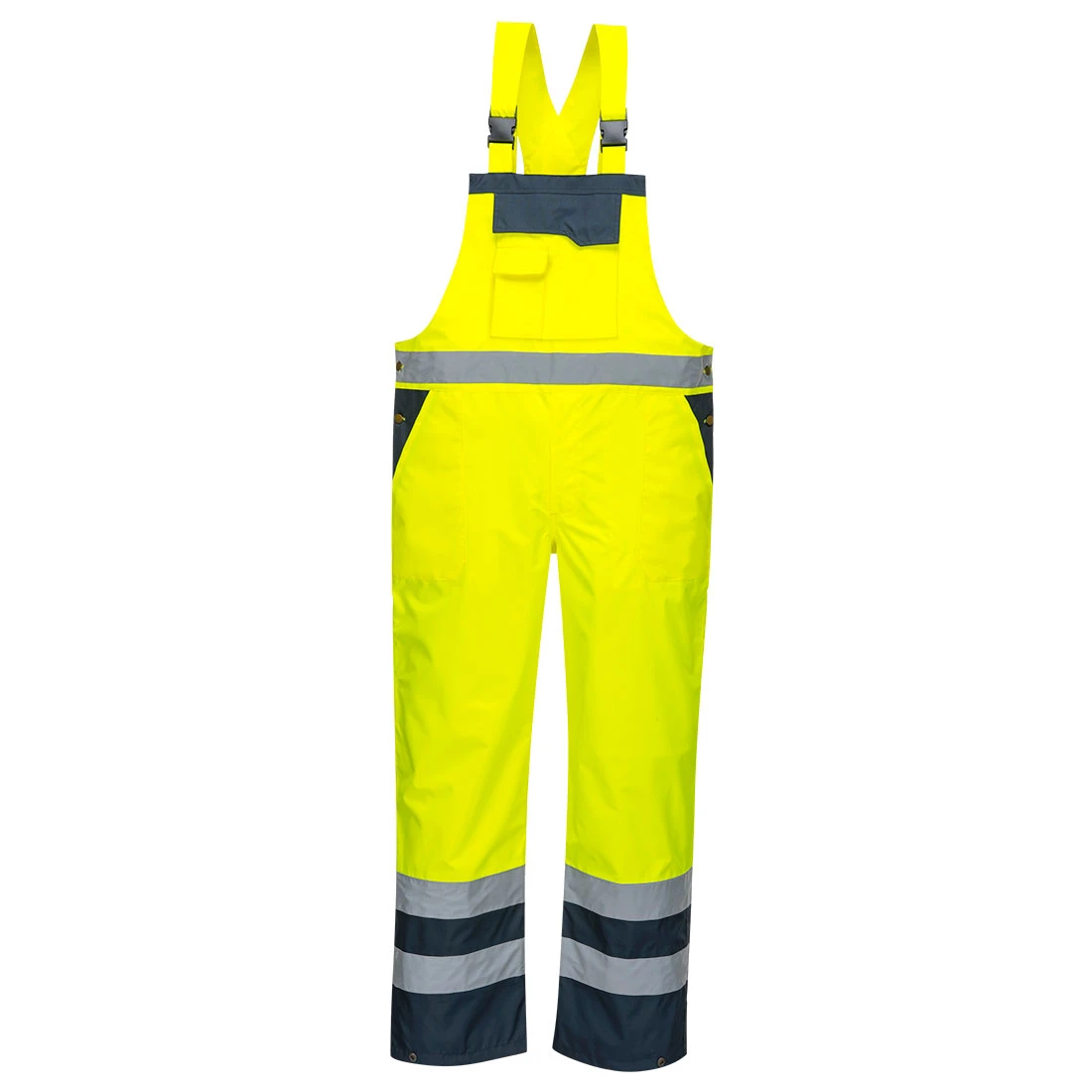 Hi-Vis Breathable Contrast Rain Bib and Brace Yellow/Navy