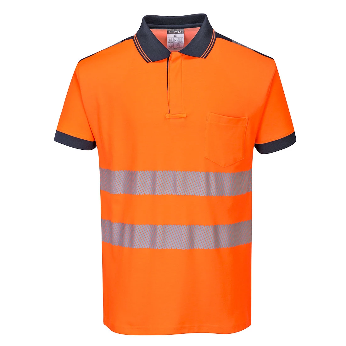 PW3 Hi-Vis Cotton Comfort Polo Shirt S/S Orange/Navy
