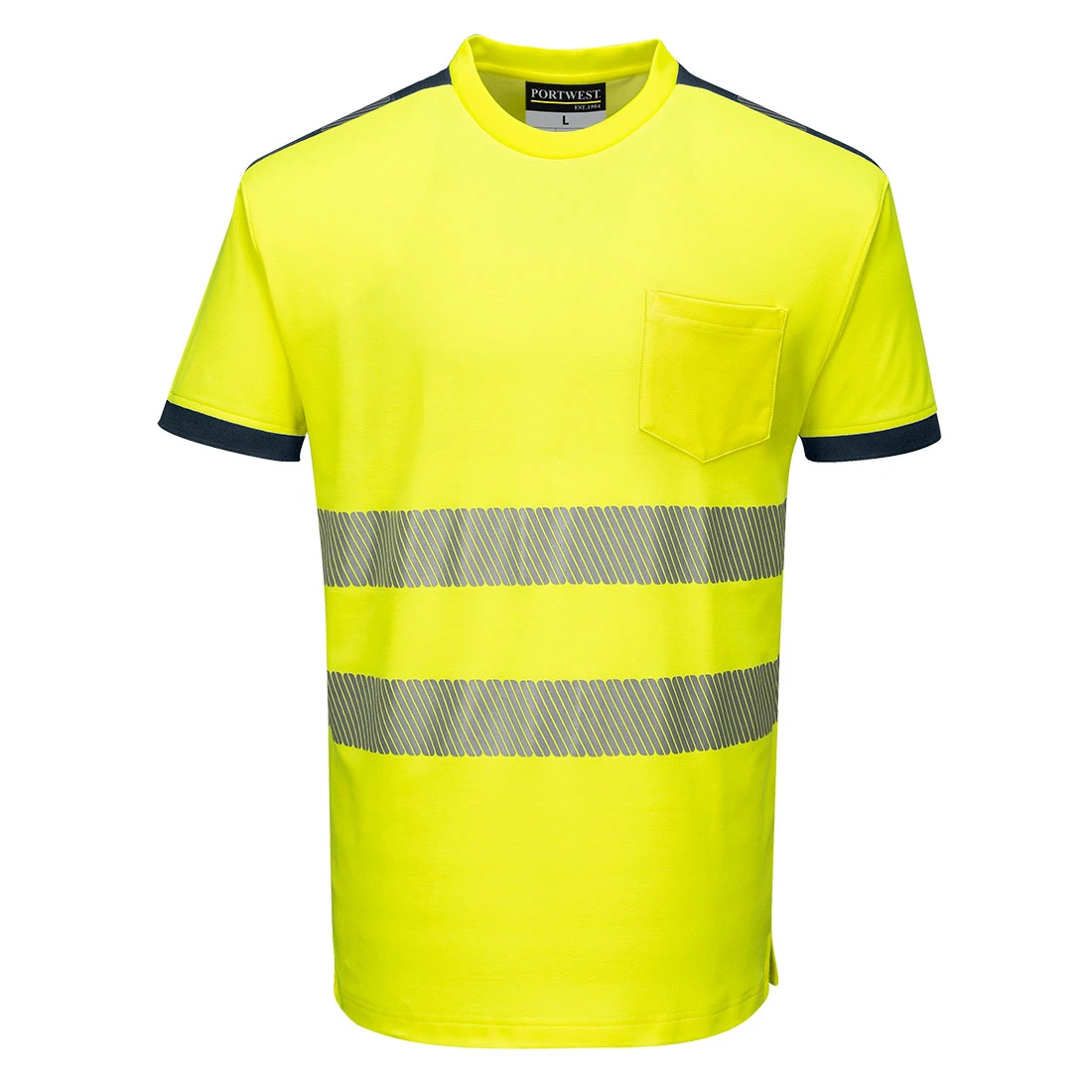PW3 Hi-Vis Cotton Comfort T-Shirt S/S Yellow/Navy