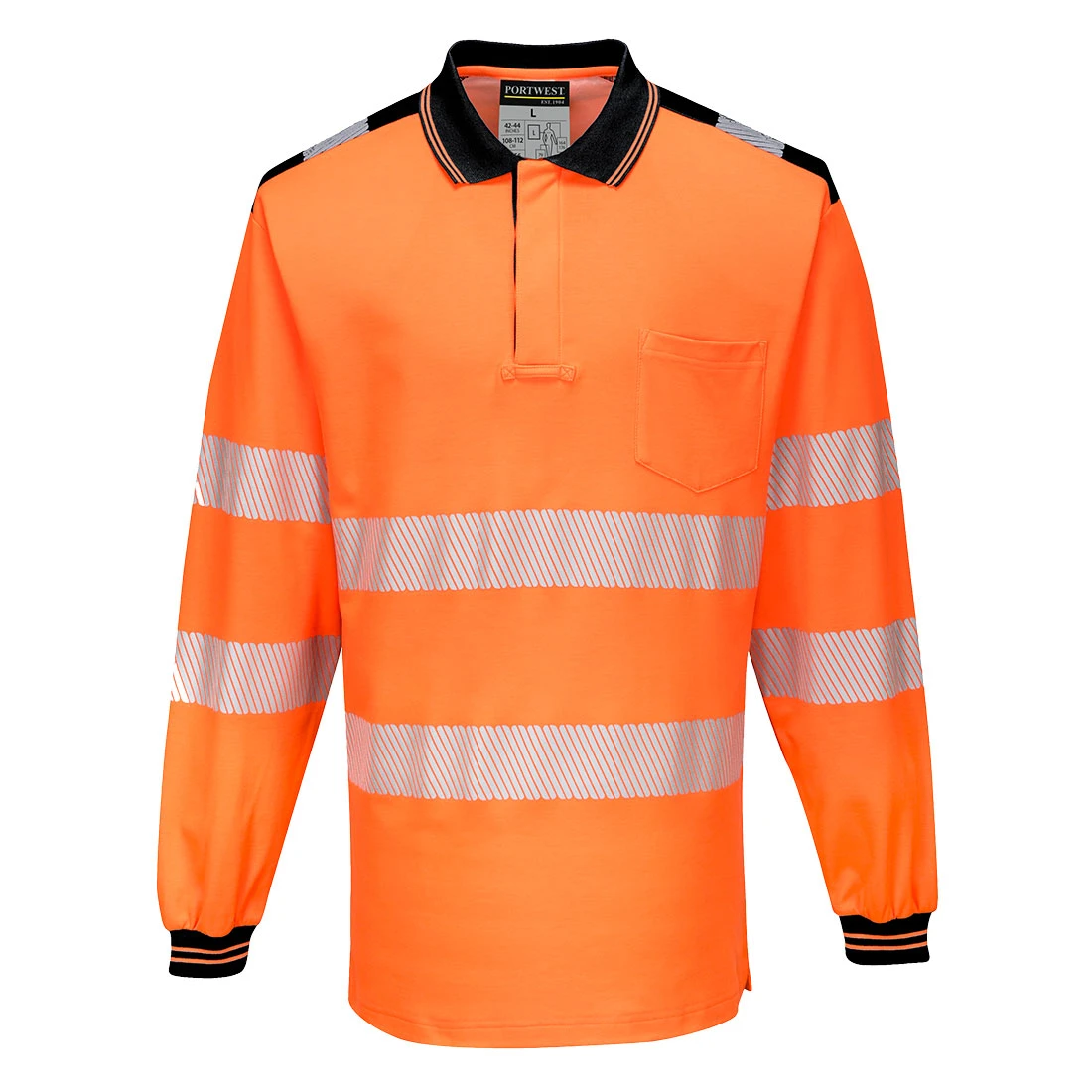 PW3 Hi-Vis Cotton Comfort Polo Shirt L/S Orange/Black PW3 Hi-Vis Cotton Comfort Polo Shirt L/S Orange/Black