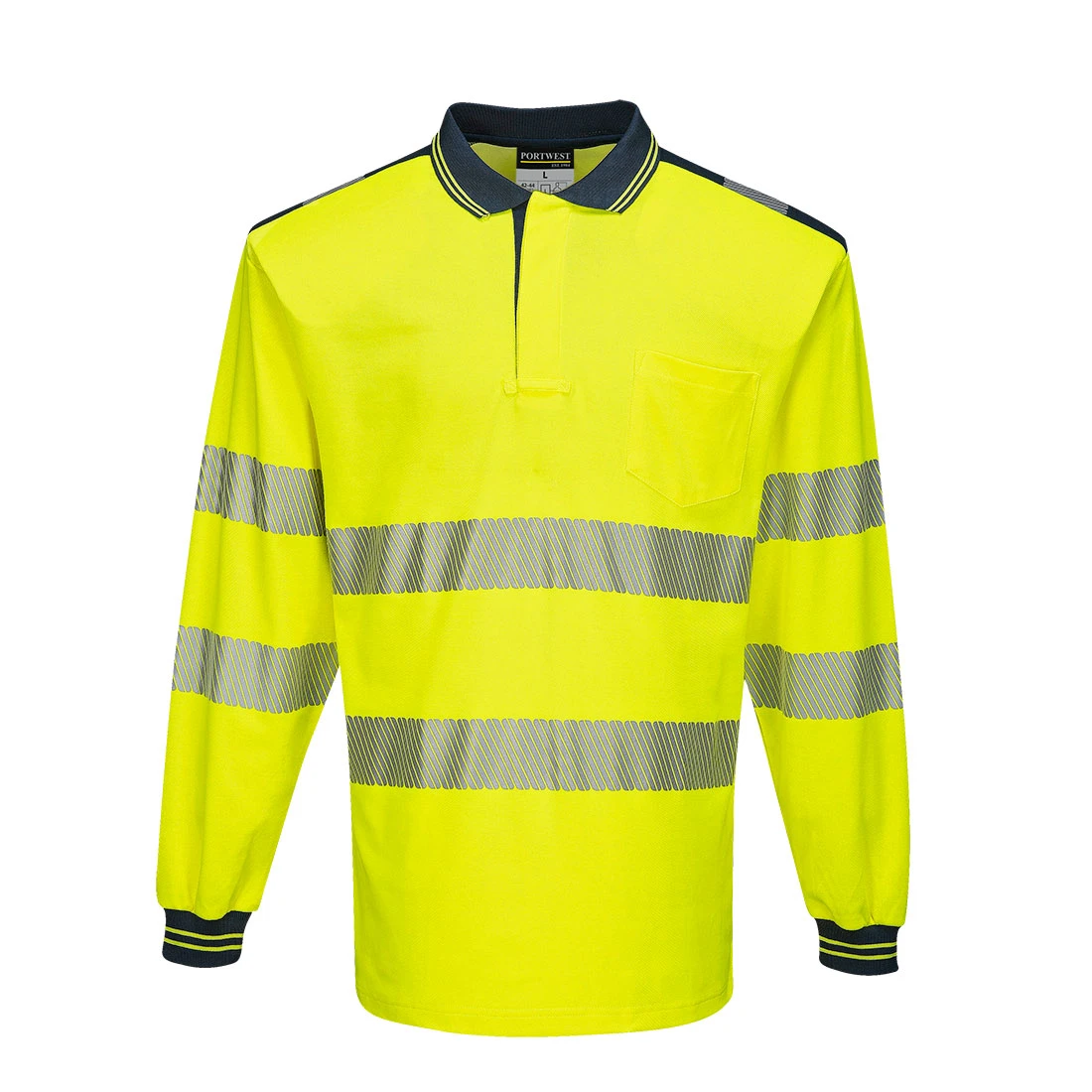 PW3 Hi-Vis Cotton Comfort Polo Shirt L/S Yellow/Navy