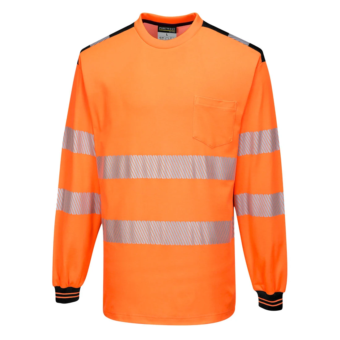 PW3 Hi-Vis Cotton Comfort T-Shirt L/S Orange/Black