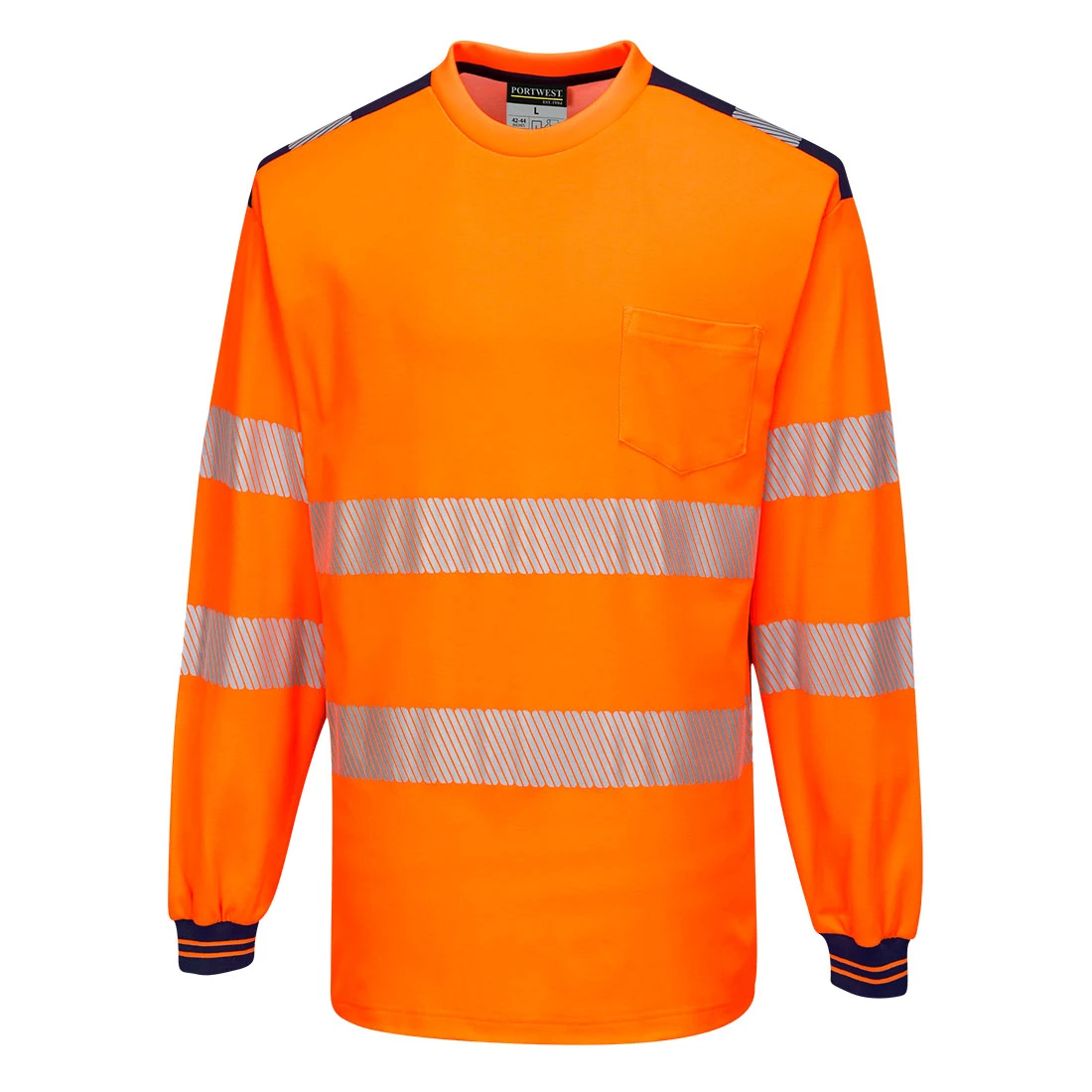 PW3 Hi-Vis Cotton Comfort T-Shirt L/S Orange/Navy