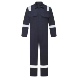 Weld-Tex Standard FR navy coverall with reflective tape front view