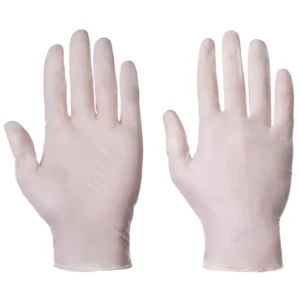 Pair of white disposable latex examination gloves