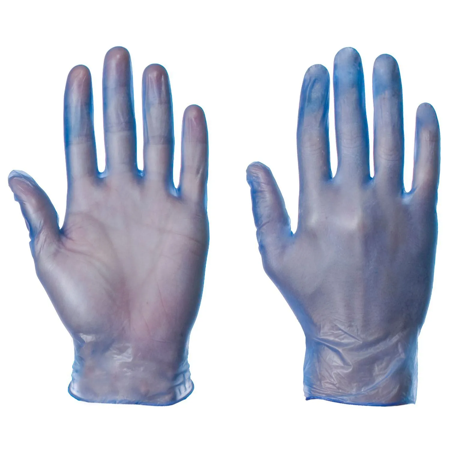 Blue Vinyl Gloves Pair of blue disposable vinyl examination gloves