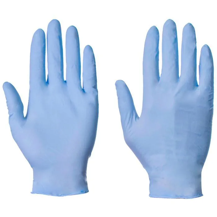 Blue Vinyl Gloves Pair of blue vinyl disposable gloves on white background