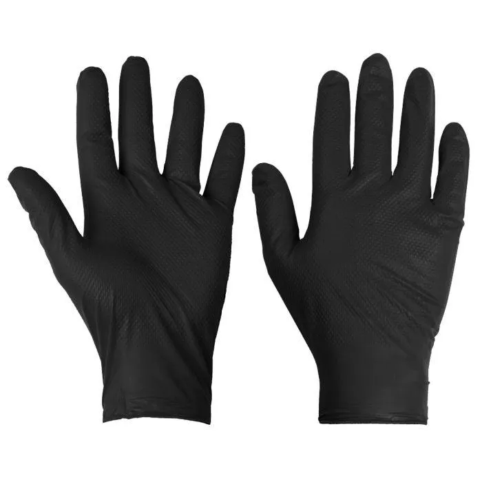 Black Nitrile Gloves Pair of black nitrile disposable gloves on white background