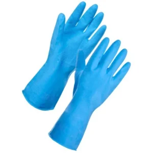 Blue rubber household latex gloves pair