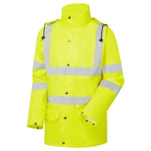 Yellow StormFlex hi-vis PU breathable jacket with reflective tape