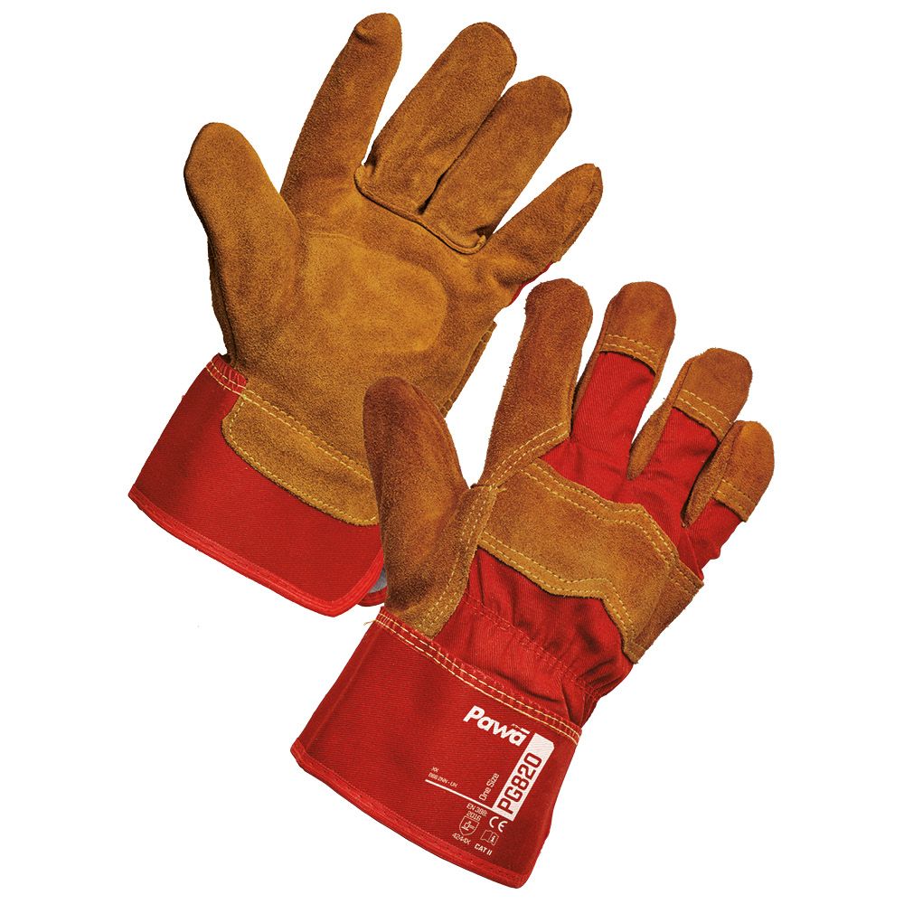 Leather Rigger Work Gloves Supertouch brown and red leather rigger work gloves pair