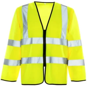Yellow long-sleeve hi-vis safety vest with reflective strips