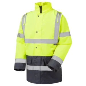 Two-tone hi-vis jacket in yellow and blue with reflective strips