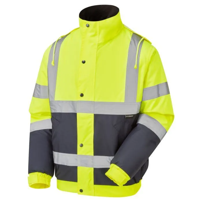 Two-Tone Hi-Vis Bomber Two-tone hi-vis bomber jacket in yellow and blue with reflective bands