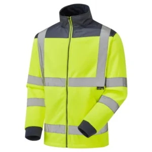 Yellow and blue two-tone hi-vis fleece jacket with reflective tape